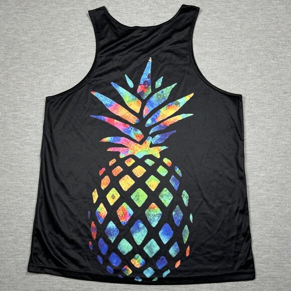 Colorful Pineapple Print Tank Top Womens Sz L Black Sleeveless Tropical Rainbow - Picture 5 of 12